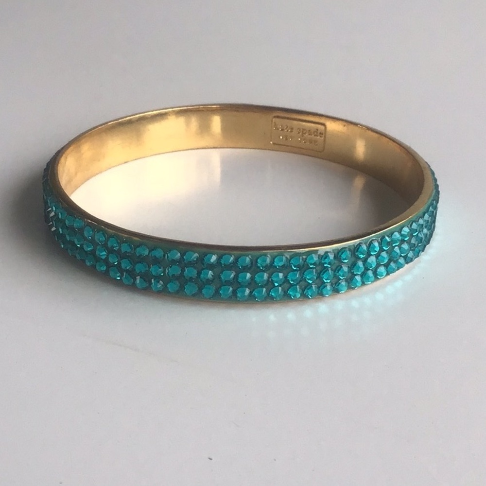 Kate Spade Gold and teal turquoise jewel rhinestone Crystal bangle Bracelet - Picture 6 of 16
